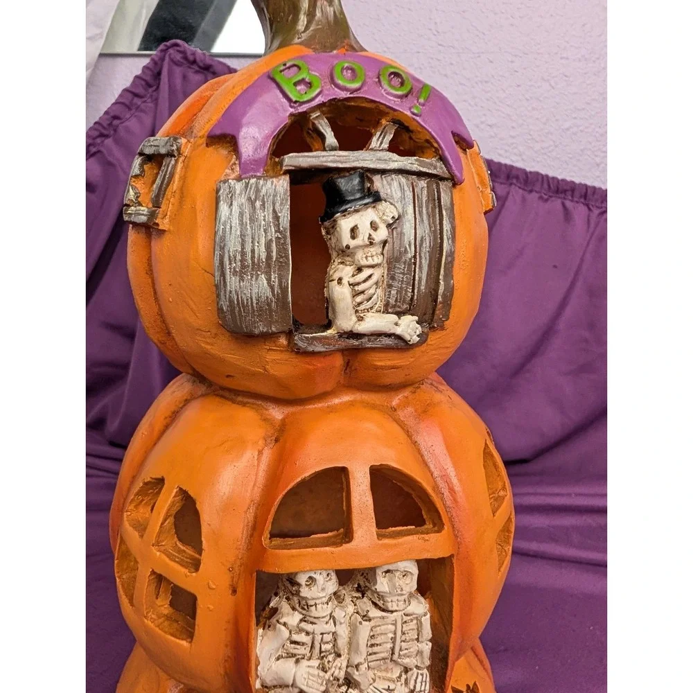 Vintage Halloween Jack-O-Lantern Pumpkin Stack LED Flashing Light Molded Y2K 12